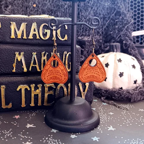 Miniatura 6 de Spirit Board - Aretes colgantes tipo planchette, hipoalergénicos de madera sin níquel, joyería de bruja de invocación de espíritu de mal de ojo