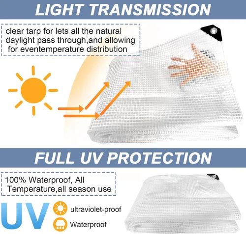 Miniatura 5 de STARPYNG - Lona de 10 Mil Transparente/Blanca de 16X20 Pies - Lona de Malla Transparente Resistente - Lona Impermeable, Resistencia UV, Invernadero