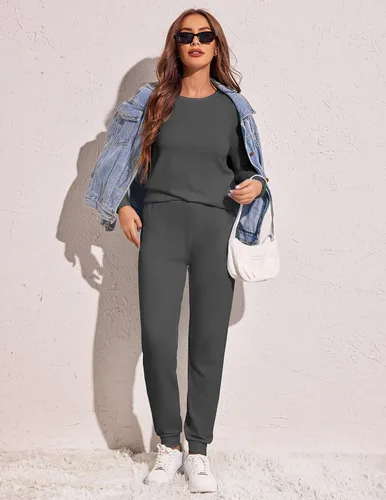 Miniatura 194 de Ekouaer Conjunto de pijama de manga larga para mujer, ropa de dormir suave con cuello redondo y bolsillos