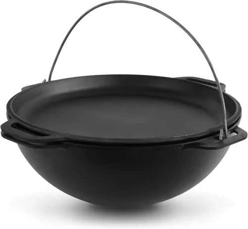 Miniatura 12 de Brizoll - Olla de horno holandés con tapa, 10.5 cuartos de galón (10 litros), juego de utensilios de cocina de hierro fundido, kazán para Plov