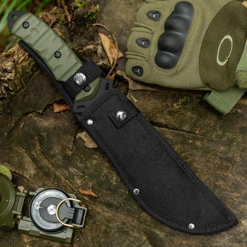 Miniatura 6 de Dispatch Cuchillo de caza de supervivencia con funda, cuchillo táctico Bowie de hoja fija de espiga completa de 13.5 pulgadas con parte trasera