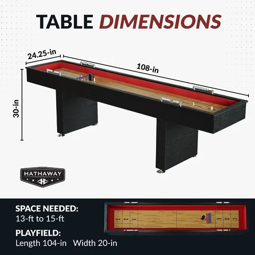 Miniatura 3 de Hathaway Avenger Mesa de Shuffleboard de 9 Pies para Sala de Juegos Familiar – Campo de Juego con Recubrimiento de Polímero, Anotador y Gabinete