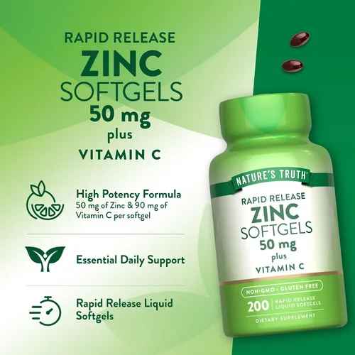 Miniatura 5 de Nature's Truth - Suplemento de zinc de 50 mg con vitamina C 200 cápsulas blandas líquidas Sin OMG y sin gluten