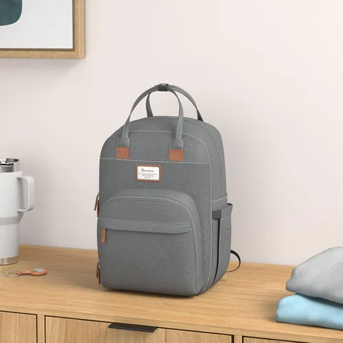 Miniatura 2 de RUVALINO Mochila para pañales, mochila de viaje multifunción, bolsa de maternidad para bebé, gran capacidad, impermeable y elegante, gris hierro