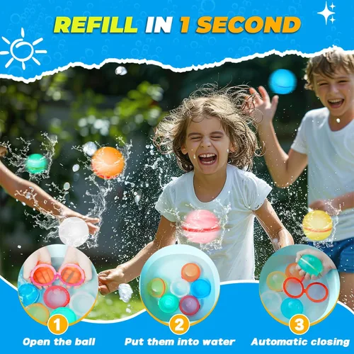 Miniatura 3 de 4 globos de agua magnéticos reutilizables, recargables de silicona para baño, piscina, playa, juguetes para niños, bolas de salpicaduras