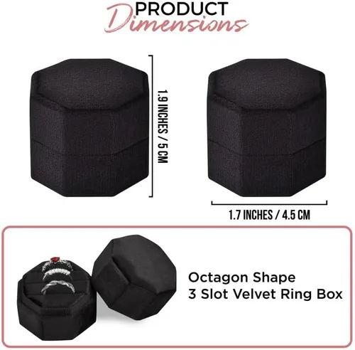 Miniatura 2 de Caja de terciopelo para anillos de alta calidad para ceremonia de boda con tapa desmontable, elegante y bonita caja para anillos de boda, 3 ranuras
