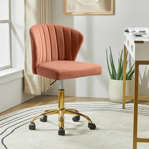 Miniatura 13 de TINA'S HOME Sillas de escritorio de oficina con ruedas y base dorada, moderna silla de oficina sin brazos de terciopelo, silla giratoria ajustable