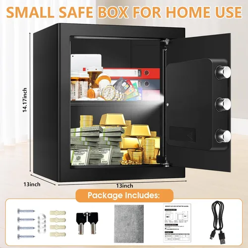 Miniatura 20 de Caja fuerte pequeña de 1.2 pies cúbicos ignífuga e impermeable para uso doméstico, caja de seguridad digital para el hogar con teclado programable