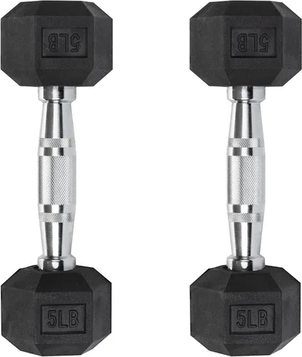 Miniatura 12 de Mancuernas hexagonales – Pesas recubiertas de PVC resistente, asas moleteadas cromadas – Entrenamiento, ejercicio, levantamiento