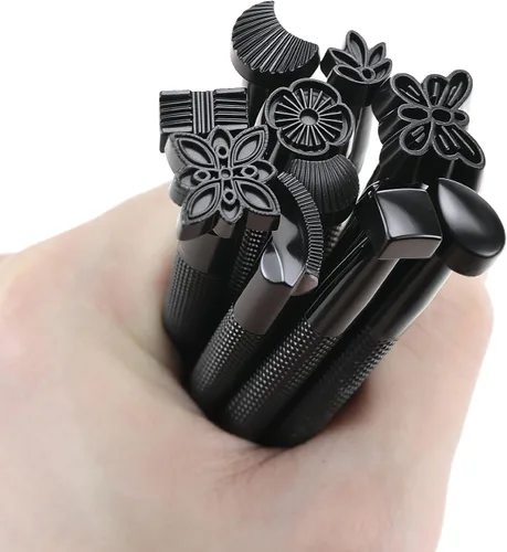 Miniatura 3 de QWORK Herramientas de estampado de cuero, kit de estampado de cuero con 20 patrones, herramientas de estampado de artesanía en cuero, juego