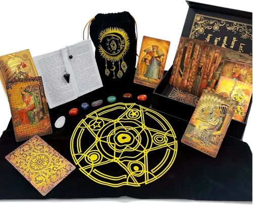 Juego de cartas de tarot para principiantes con libro guía, significados sobre ellos, PVC impermeable, incluye soporte para tarjetas, tapete de