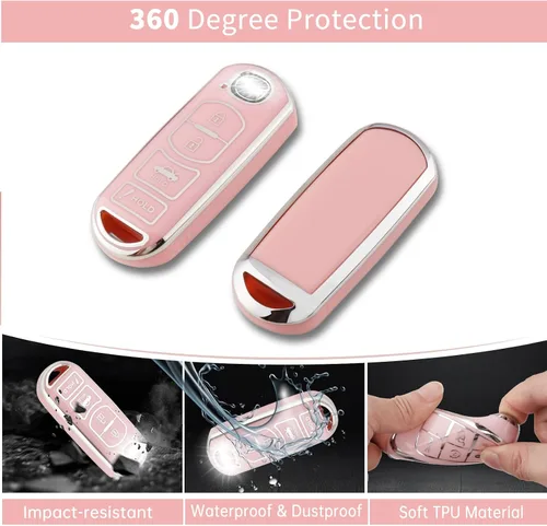 Miniatura 3 de Pangpai Funda para llavero Mazda rosa, funda de TPU suave con llavero brillante para control remoto inteligente 3, 6, Miata MX-5, CX-5, CX-9