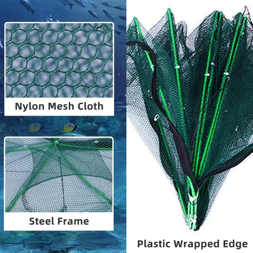 Miniatura 5 de 3 Pcs Foldable Fishing Net Accessories for Crab Crayfish Shrimp:Fishing Landing Net with Telescoping Pole Handle, Collapsible Crab Trap Hexagon and