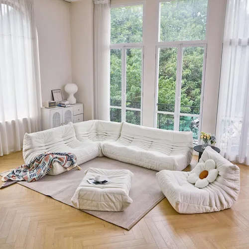 Miniatura 5 de N&V Fireside Sofá de Tres Plazas, Piso de Tamaño Individual Sin Brazos de Mediados de Siglo, Silla de Salón de Piso de Pana Premium Suave, Silla