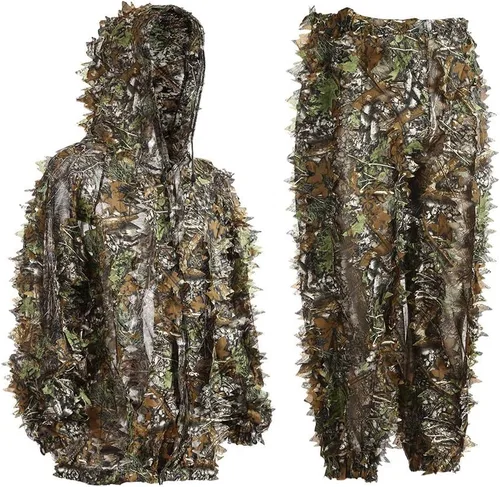 EAmber Traje de Ghillie, Trajes de Gilly para Caza, Pantalones 3D de Camuflaje de Hojas, Overoles de Camuflaje para Jóvenes y Adultos, Ropa Ligera
