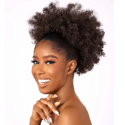 Miniatura 14 de Extensión de cola de caballo rizada con cordón Afro Puff para mujeres negras, extensiones de cabello sintético corto afro Kinkys rizado, extensión