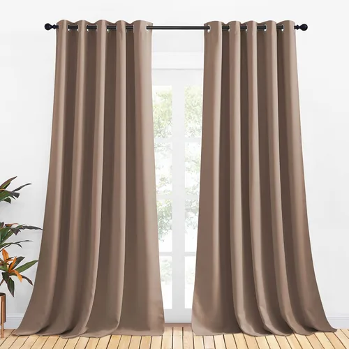 NICETOWN - Cortinas opacas con aislamiento térmico y ojales, color sólido (2 paneles de 70 x 95 pulgadas, color capuchino)