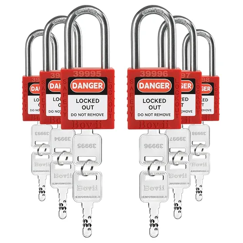 Lockout Tagout Cerraduras conjuntos, 6 candado de seguridad rojo con llave diferente, 2 llaves por cerradura