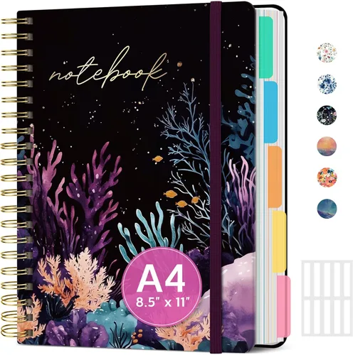 Miniatura 13 de Cuadernos grandes de espiral rayados para el trabajo con divisores y pestañas extraíbles, 8.5 x 11 pulgadas, bonito cuaderno de tapa dura de 5 A