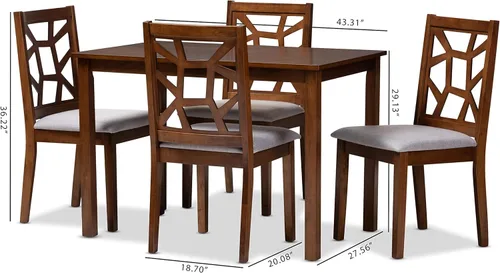 Miniatura 5 de Baxton Studio Abilene - Juego de comedor de 5 piezas con acabado de nogal y tapizado de tela gris