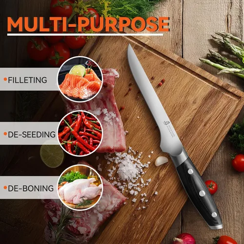 Miniatura 7 de TUO Black Hawk - Cuchillo de filete de 6 pulgadas para recortar grasa de carne, desollado de ciervos, mango de espiga completa, acero alemán de alto