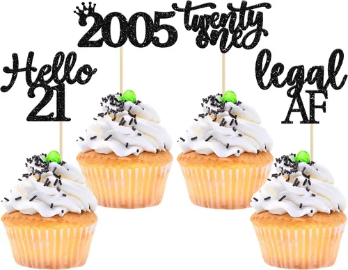 Miniatura 62 de Gyufise Paquete de 24 adornos negros para cupcakes de 10.º cumpleaños con purpurina negra 10 Ten Hello 10 Dights dobles desde 2015 para decoraciones