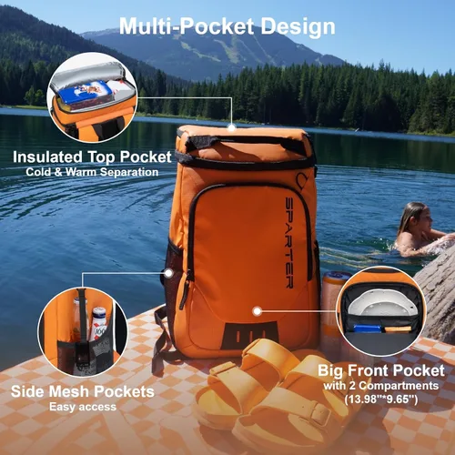 Miniatura 4 de SPARTER - Mochila enfriadora aislada a prueba de fugas para 33/49 latas, bolsa térmica con 2 compartimentos aislados, mochila de playa, viaje