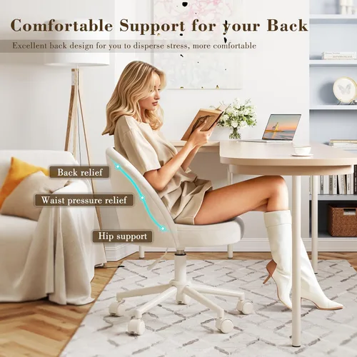Miniatura 6 de EnHomee Silla de tocador con ruedas, silla de oficina pequeña con respaldo, bonita silla de escritorio sin brazos para sala de maquillaje, oficina