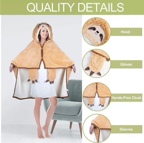 Miniatura 3 de Manta con Capucha Usable de Perezoso para Adultos – Súper Suave, Cálida y Acogedora de Felpa de Franela y Vellón Tipo Manta y Capucha Sherpa Tipo