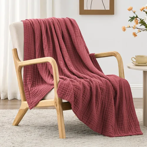 Miniatura 15 de Love's cabin - Manta de muselina de 6 capas 100% algodón, 90"x90", manta de muselina tamaño queen para sofá o cama, de algodón de gasa ligera y Beige