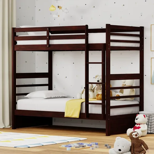 Miniatura 26 de Glenwillow Home Litera Plana de madera maciza individual sobre cama matrimonial, color espresso