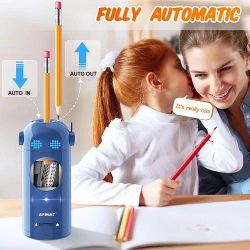 Miniatura 2 de AFMAT - Sacapuntas eléctrico para lápices de colores, sacapuntas completamente automáticos para lápices de 7-11.5 mm, sacapuntas de robot para Azul