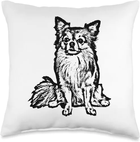 Chihuahua de pelo largo regalos y camisetas Chihuahua pelo largo perro amante regalos negro para mujeres hombres tiro almohada, 16x16, multicolor