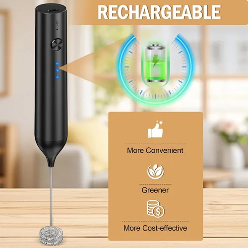 Miniatura 8 de Espumador de leche recargable de mano, batidor eléctrico con 3 velocidades, mezclador de bebidas de mano con 2 cabezales, varita portátil para café