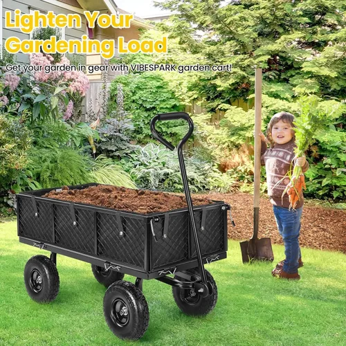 Miniatura 13 de Carrito de jardín, carrito de jardín de acero de malla de servicio pesado de 880 libras de capacidad con lados removibles para convertir