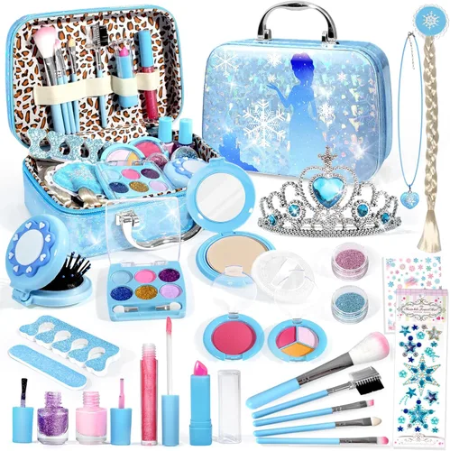 Miniatura 8 de INNOCHEER Kit de maquillaje para niñas, juguetes de maquillaje Frozen para niñas, maquillaje lavable de doble capa para niños, maquillaje Frozen