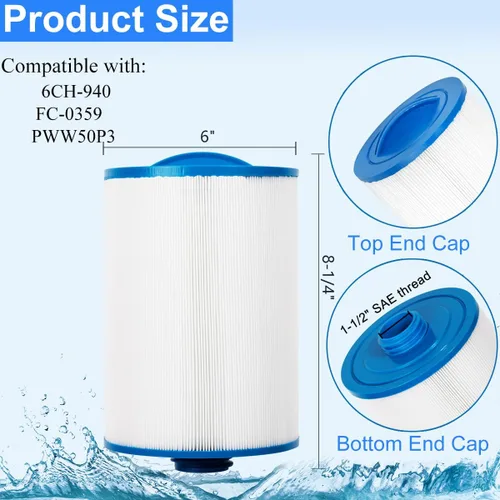 Miniatura 2 de Cartucho de filtro de spa que reemplaza para filtro de bañera de hidromasaje Unicel 6CH-940, PWW50P3, 817-0050, Filbur FC-0359, 25252, 03FIL1400