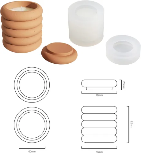 Miniatura 3 de BOOWAN NICOLE Molde de tarro de vela de hormigón con tapa, olla de almacenamiento de cemento, molde de silicona, herramientas para hacer macetas