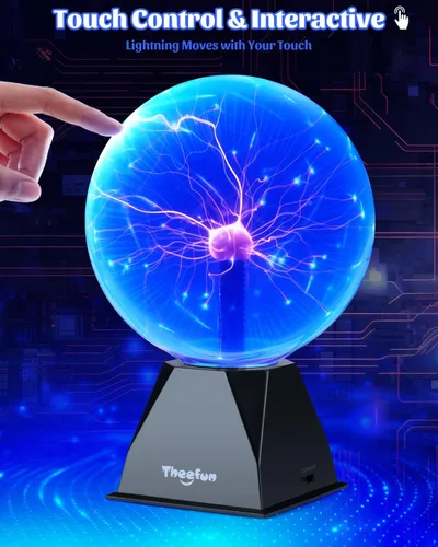 Miniatura 3 de Theefun Bola de plasma azul: globo de plasma enorme de 8 pulgadas, regalos de cumpleaños, lámpara de bola de plasma sensible al tacto y al sonido