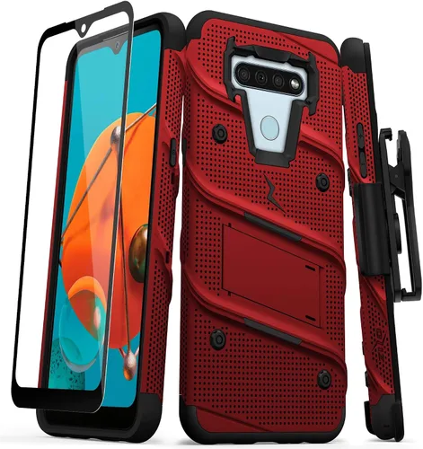 ZIZO Bolt Series - Funda para LG K51 / LG Reflect con protector de pantalla y cordón de soporte, color rojo y negro