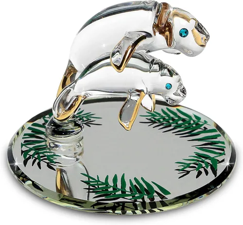 Miniatura 10 de Glass Baron Figura de cristal con almohadilla de rana sobre lirio, soplada a mano y esculpida con detalles de cristal austriaco y vidrio aerógrafo