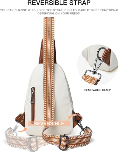 Miniatura 5 de LATMAP Bolso bandolera para mujer, mochila pequeña de cuero, mini bolsa cruzada en el pecho, mochila casual, riñonera impermeable antirrobo, beige
