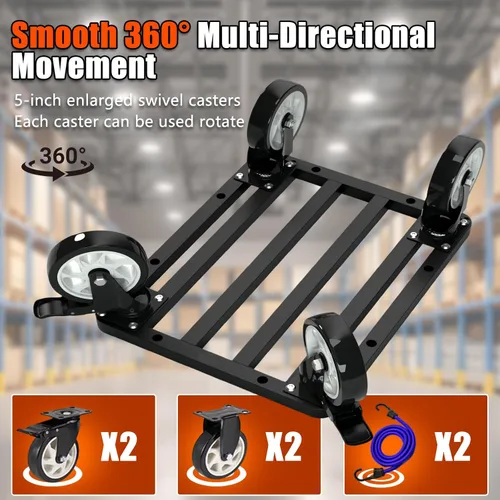 Miniatura 5 de Carro de muebles de acero inoxidable, plataforma de 18 x 18 pulgadas y dispositivo de sujeción, capacidad de 2000 libras, ruedas giratorias de 5