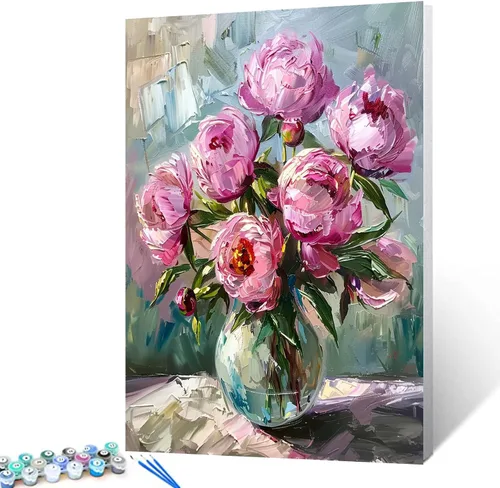 Miniatura 10 de Tucocoo Pinturas acrílicas para decoración de habitaciones, un ramo de flores, pintura por número para adultos, principiantes, estudiantes, amigos