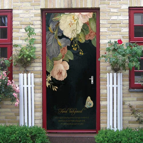 Miniatura 23 de Calcomanías 3D para puerta, murales para despegar y pegar, diseño de flores, papel tapiz para puerta, calcomanías autoadhesivas extraíbles de PVC