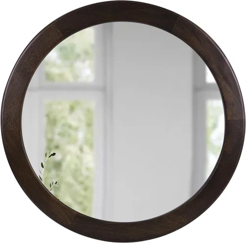 Miniatura 18 de CULER Espejo Redondo de 36 Pulgadas, Espejo de Pared Templado Rústico de Baño con Marco de Madera de Nogal, Espejos Circulares de Madera