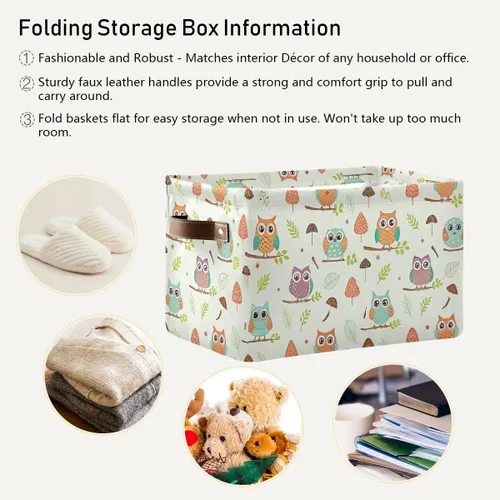 Miniatura 6 de Cesta de almacenamiento de búhos, cesta organizadora de almacenamiento, caja de almacenamiento rectangular plegable con asas para oficina en casa