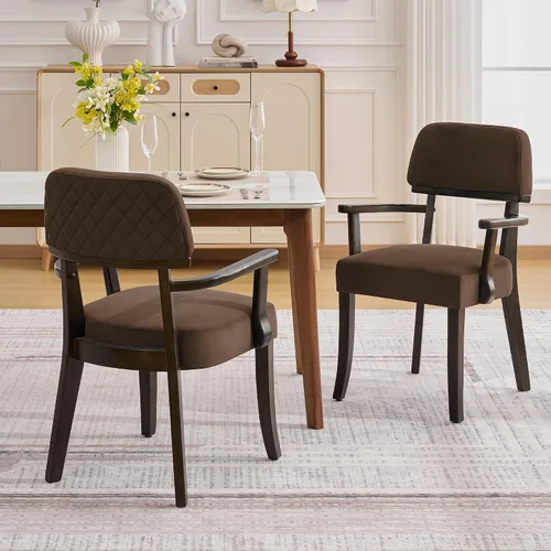 Miniatura 38 de adochr Sillas de comedor de terciopelo con brazos, sillas de comedor tapizadas con patas de madera dura y respaldo curvado abierto, sillas de cocina