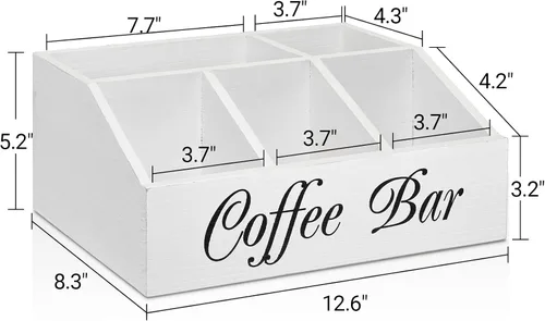 Miniatura 4 de ugiftt Organizador de estación de café para mostrador, cesta de almacenamiento de cápsulas de café de madera, organizador de almacenamiento