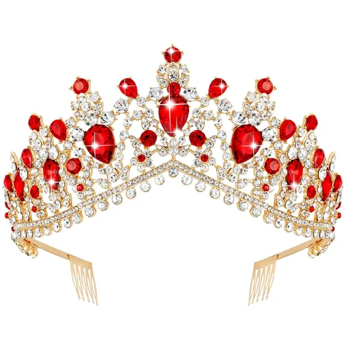 Miniatura 7 de TOBATOBA Tiara de boda de cristal para mujer, tiara rosa, tiara de princesa, corona rosa, corona de reina real, tiara de metal, corona